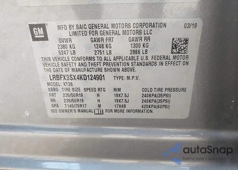 2019 Buick Envision Awd Premium I из США, поврежденный, VIN LRBFX3SX4KD124901